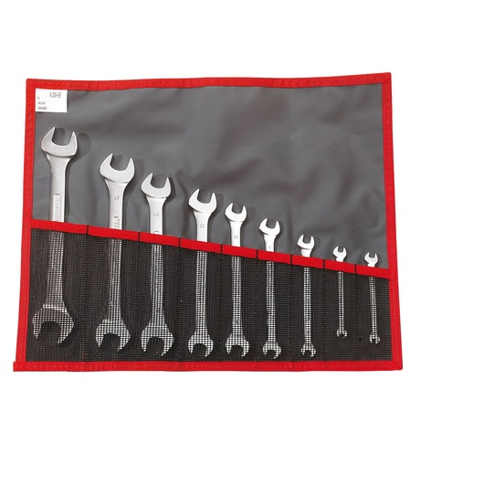 Double open-end wrench set, 9 pieces ( 3.2 to 19 mm), in pouch