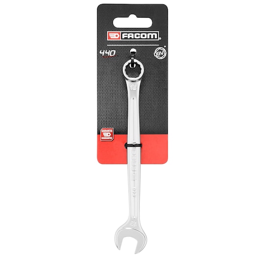 Facom 440_12PB combination wrench in retail packaging, front angle on white background.