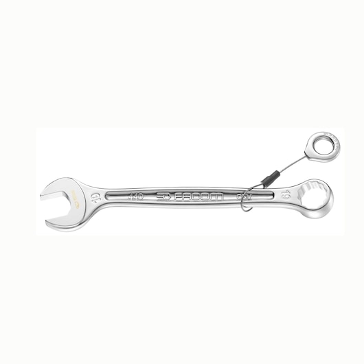Facom 440_18SLS chrome combination wrench with tether attachment, product side view.