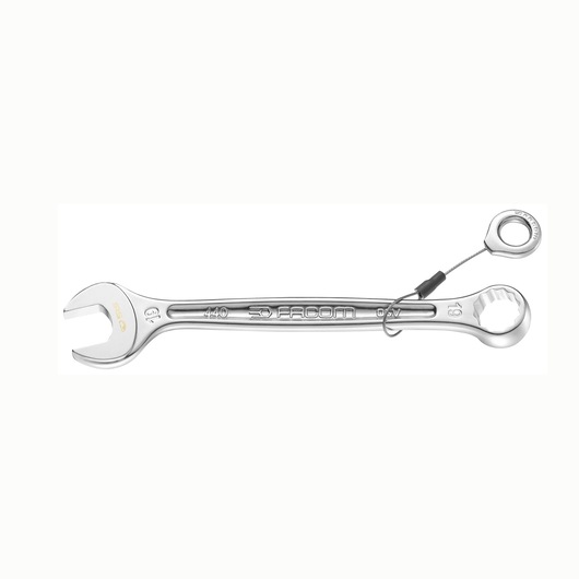 Facom 440_22SLS combination wrench with tether attachment, silver finish, side view on white background.