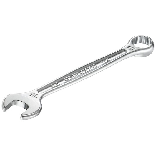 Facom 440_33 combination wrench, silver, open and box end, right angle view, photography product.