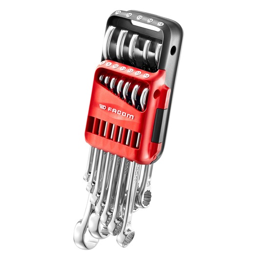 Combination wrench set, 12 pieces ( 7 to 19 mm) , holder