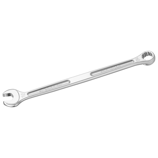Facom 440XL_10 chrome combination wrench, open and box ends, side angle, white background.