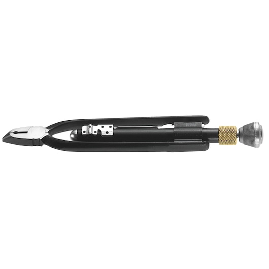Photo of Facom 445_8R wire twisting pliers with black handles and gold adjustment knob on white background, side view.