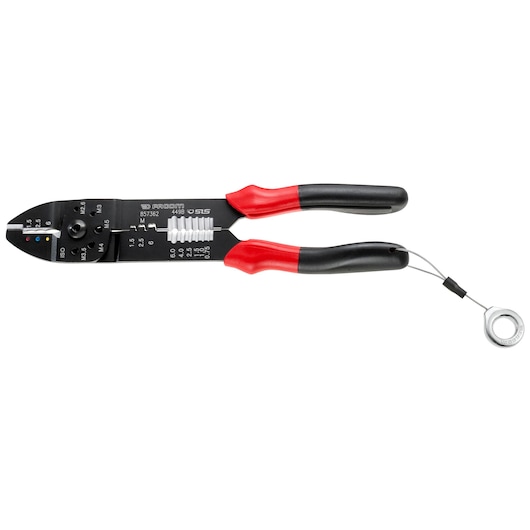 Facom 449BSLS wire stripper and crimper with red and black handles, top view, SKU 449BSLS.