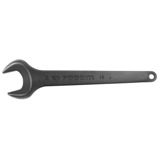 Photo of Facom 4560 open-end wrench, black finish, side angle on white background.