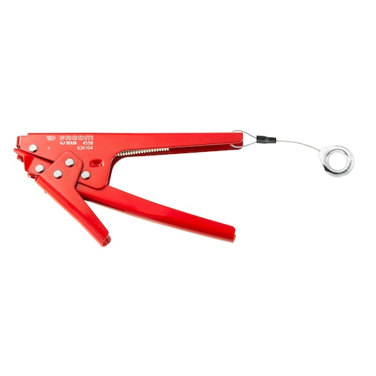 Facom 455BSLS red safety wire twisting pliers, side view, with attached wire loop.