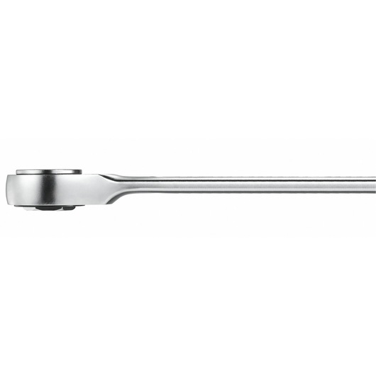 Facom 464_M14x19 double box-end ratcheting wrench, silver metal, side view on white background.