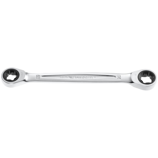 Facom 464TX_20X24 double-ended ratcheting wrench, silver finish, front view, photography.