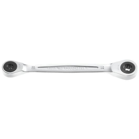 Facom 464TX_6X8 double box end ratcheting wrench, silver finish, top view, on white background.