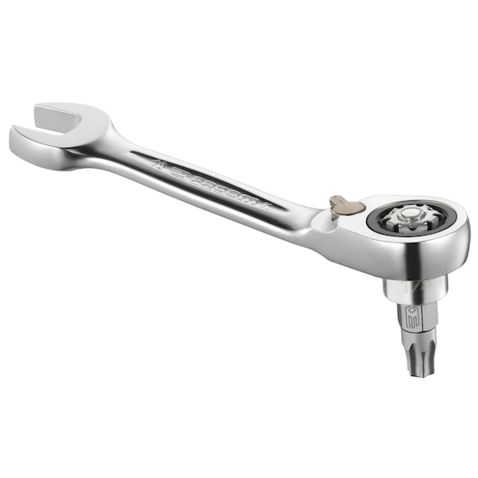 Facom 467ADAPT10MM chrome ratchet wrench with bit adaptor, product photography, white background