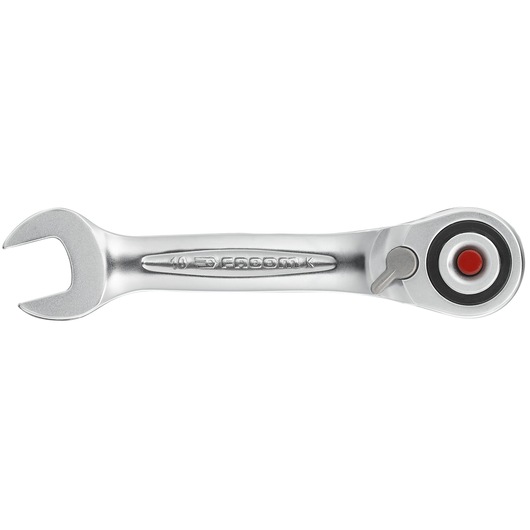 Facom 467ADAPT10MM ratcheting open-end wrench, silver finish, top view on white background.