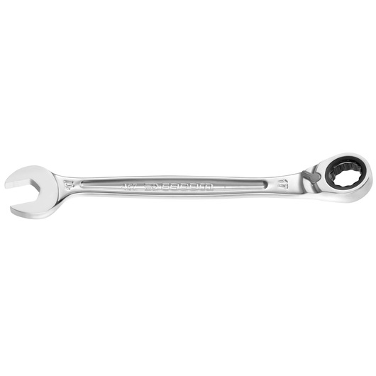 Facom 467B_17 ratcheting combination wrench, silver finish, product side view on white background.