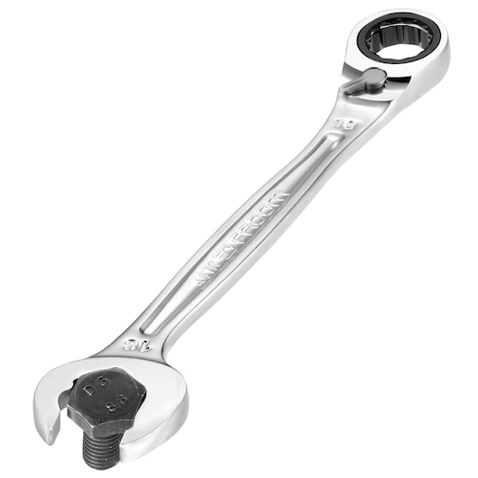 Facom 467BR_18 combination ratcheting wrench in silver, angled view on white background, 18 mm size.