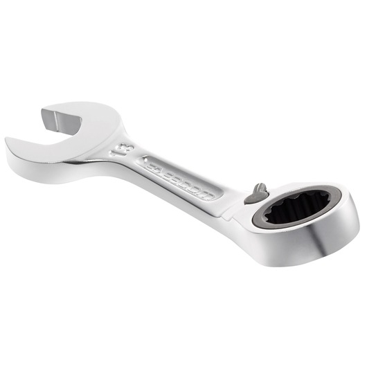 Facom 467BS8 combination ratcheting wrench, silver, angled view on white background.
