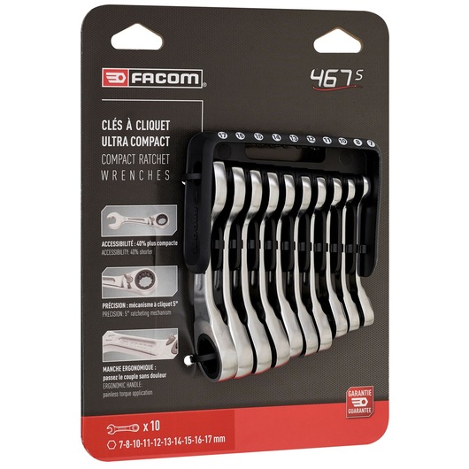 8 to 14 mm Short Reversible Ratchet Wrench Set With Holder (10 pc.)