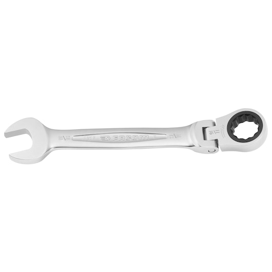 Facom 467F.5/16 ratcheting combination wrench, silver, photographed from top angle on white background.