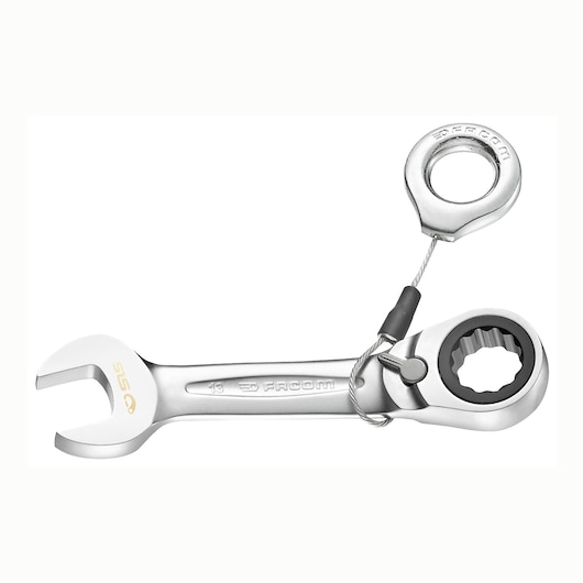 Facom 467S16SLS ratcheting combination wrench with tether cable, product angle on white background.