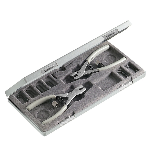 Facom 470_MT plier set in a gray foam-lined hard case, angled view on white background.