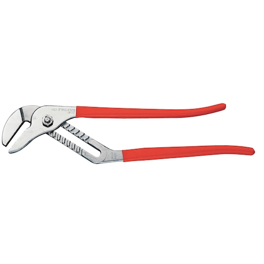 Facom 481_4 adjustable water pump pliers with red handles, side angle on white background.