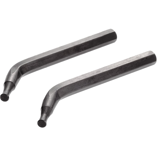 Facom 490_SE28-2 set of two angled steel pin punches, hexagonal shank, on white background, side view.