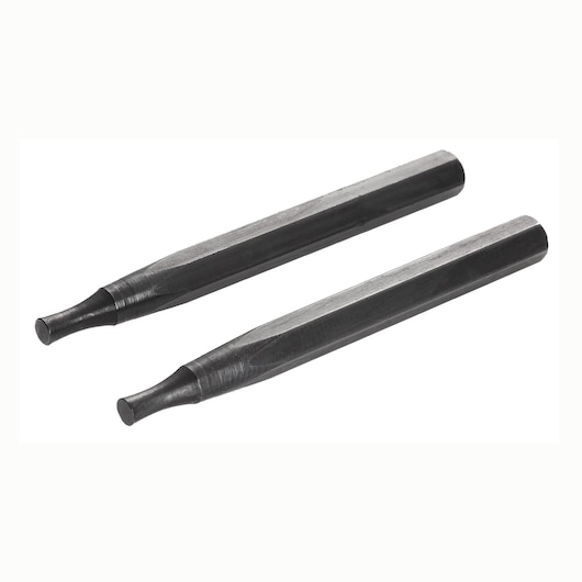 Facom 490_SE32-1 set of two black steel pin punches, photography of tools on white background, angled view.