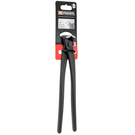 Facom 495A_22ELPB black end cutting pliers in packaging, front angle, white background.