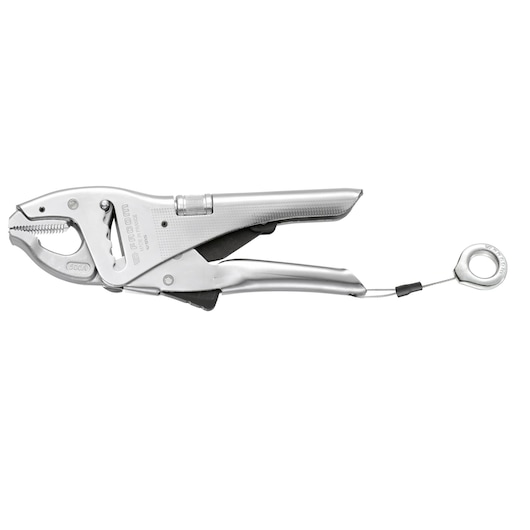 Facom 500ASLS locking pliers with cable attachment, silver finish, side angle, hand tool category.