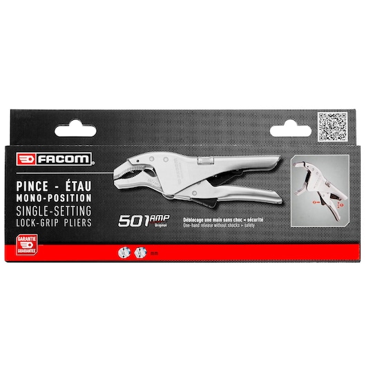 Facom 501AMPPB single-setting lock-grip pliers in original packaging, front angle on white background.