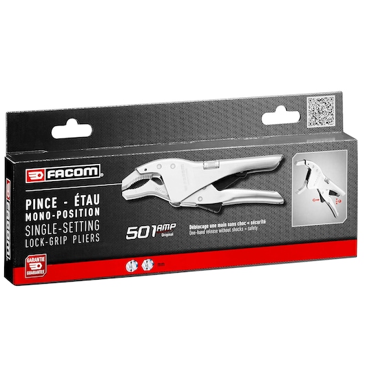 Facom 501AMPPB single-setting lock-grip pliers in retail packaging, photo on white background.