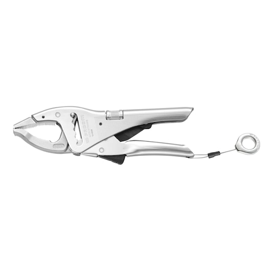 Facom 501ASLS locking pliers with safety lanyard, silver metal, side view on white background.
