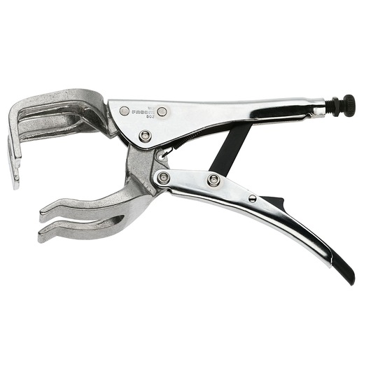 Facom 502A locking C-clamp pliers, silver metal, side angle on white background.