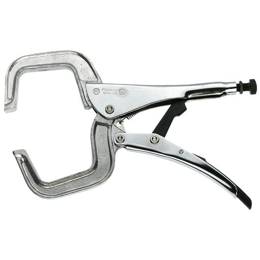 Facom 504A100 metal C-clamp locking pliers, side view, silver finish, white background.