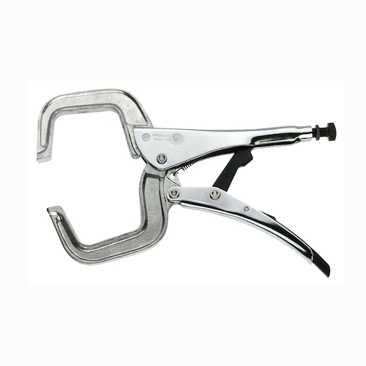 Photo of Facom 504A_180 C-clamp locking pliers, silver finish, side view on white background.