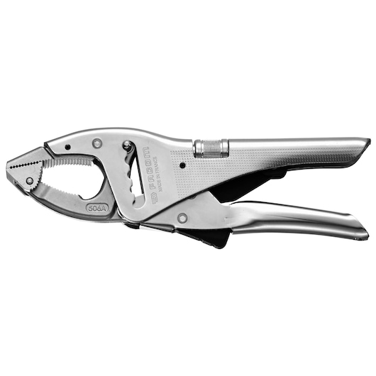 Facom 506A locking pliers, silver metal, side angle on white background.