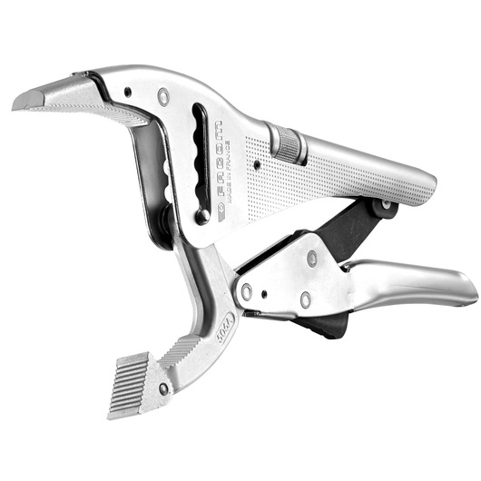 Facom 506A locking pliers with serrated jaws, silver finish, side angle on white background.