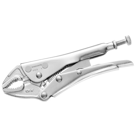 Facom 5135 locking pliers, silver metal, side view on white background, adjustment screw visible.