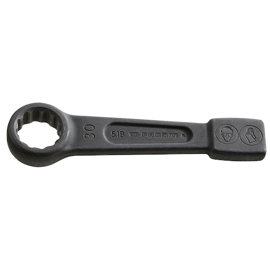 Facom 51B_30 box-end wrench, 30 mm, matte black, viewed from top on white background.