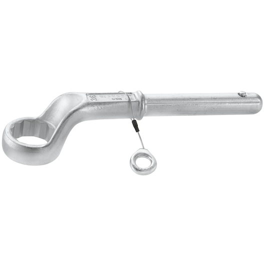 Facom 54A32SLS silver offset ring spanner with tethering system, photographed on a white background, side angle.