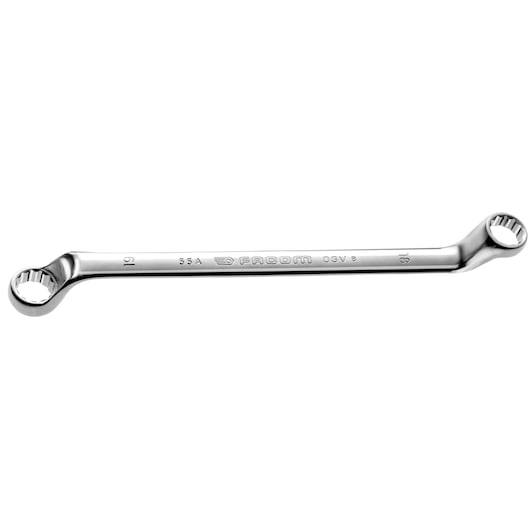 Facom 55A8X10 double box-end wrench, chrome finish, angled heads, product photography on white background.
