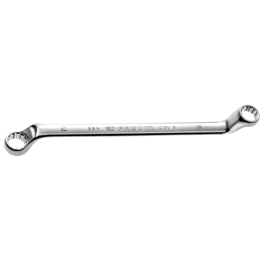 Photo of Facom 55A8X9 double box-end wrench, chrome finish, isolated on white background, side angle.