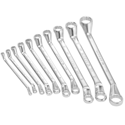 Double offset-ring wrench set, 10 pieces (6 to 32 mm)