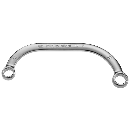 Facom curved box end wrench, silver finish, sizes 11 and 13, SKU 57_11X13, product photo, front angle.