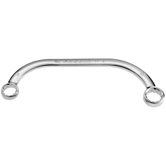 Facom 57_19X22 offset ring spanner, chrome finish, photography on white background, showing both box ends.