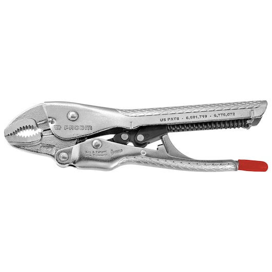 Facom 580_6 locking pliers with silver metal finish, side angle, textured handle, and red grip tip.