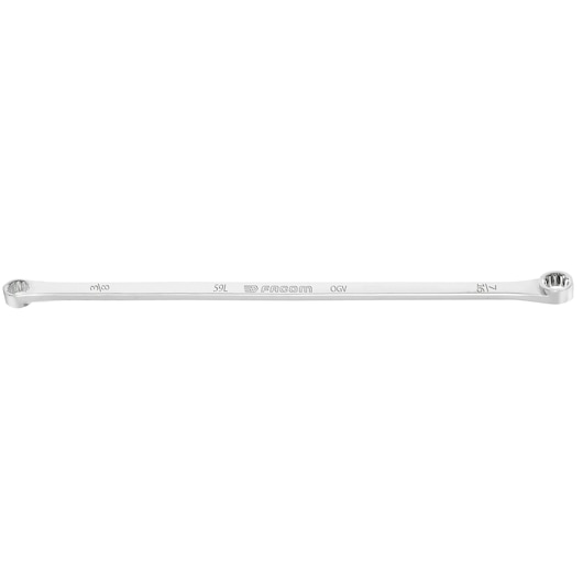 Photo of Facom 59L_1_4X5_16 long double box-end wrench, chrome finish, straight angle, on white background.