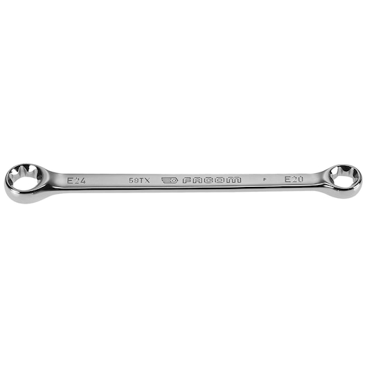 Facom 59TX_20X24 chrome double box-end wrench, E20 and E24 sizes, side view on white background.
