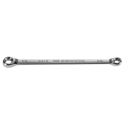 Facom 59TX_6X8 double-ended chrome box wrench, product photography on white background.