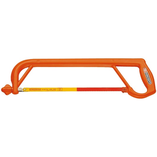 Facom 602AVSE orange insulated hacksaw, side angle, with ergonomic handle and visible brand logo.