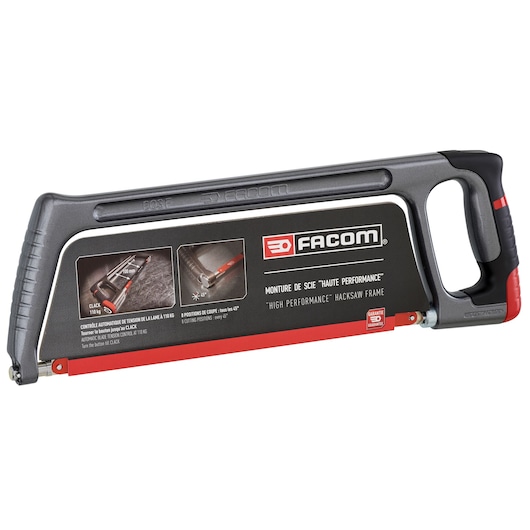Facom 603FPB high performance hacksaw frame, black and red, right side angle on white background.